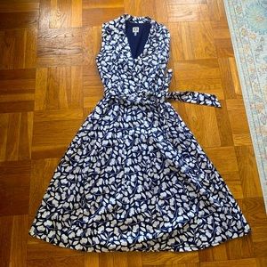 Navy Anne Klein Cotton Floral Shirt Dress